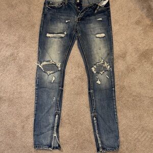 MNML Ripped Skinny Jeans in Dark Blue